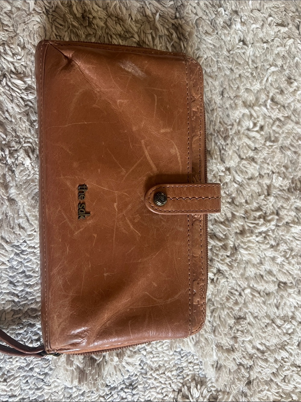 The Sak Cognac Leather Zip Wristlet